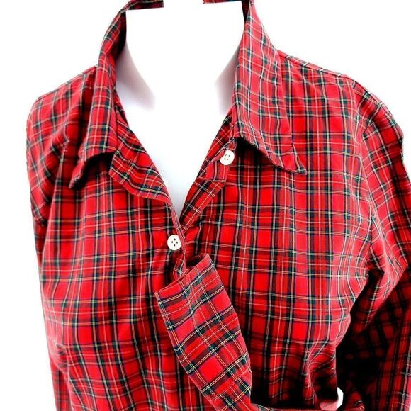 Tommy Hilfiger Red Green Plaid‎ Button Front Dress Shirt Size 10 - Picture 2 of 8